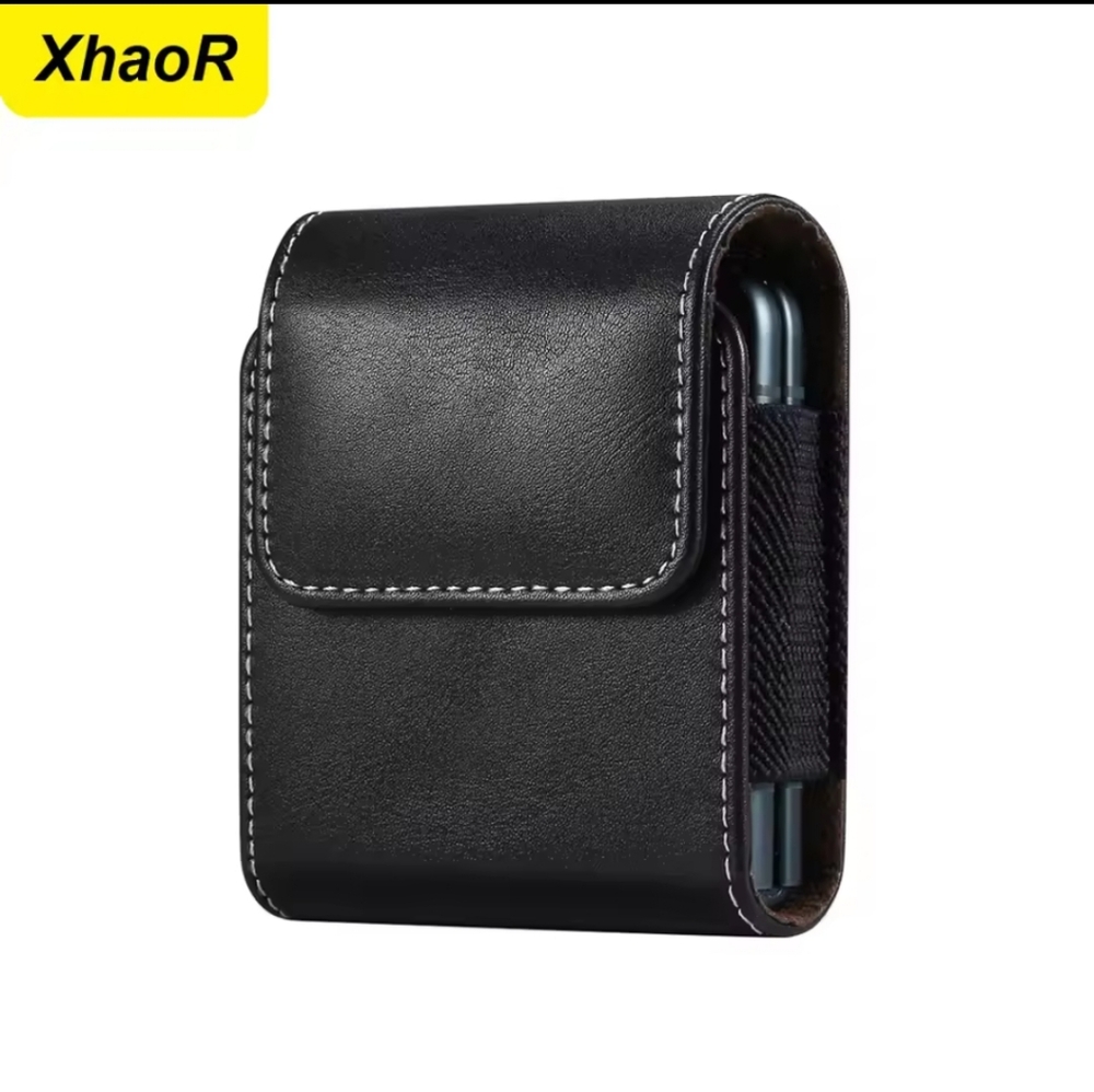 New Black PU Leather Flip Phone Belt Case